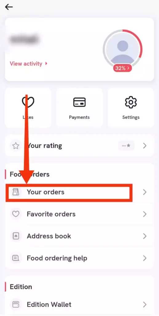Click on YOUR ORDERS