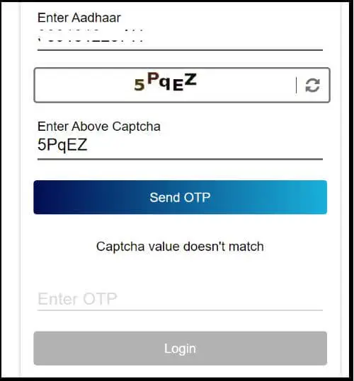 Enter aadhar number and otp