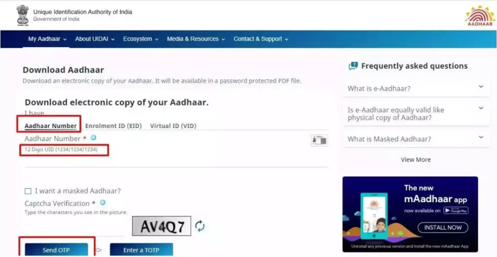 how to download e aadhar card online