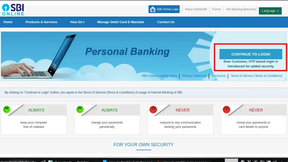 how to enable auto sweep facility in sbi online